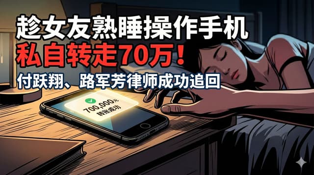 趁女友熟睡操作手机私自转走70万!付跃翔、路军芳律师成功追回!